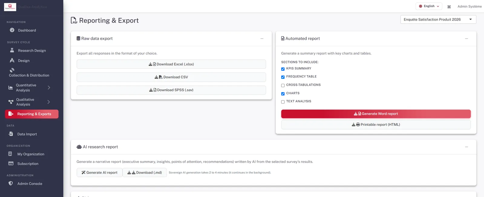 Reporting and exports